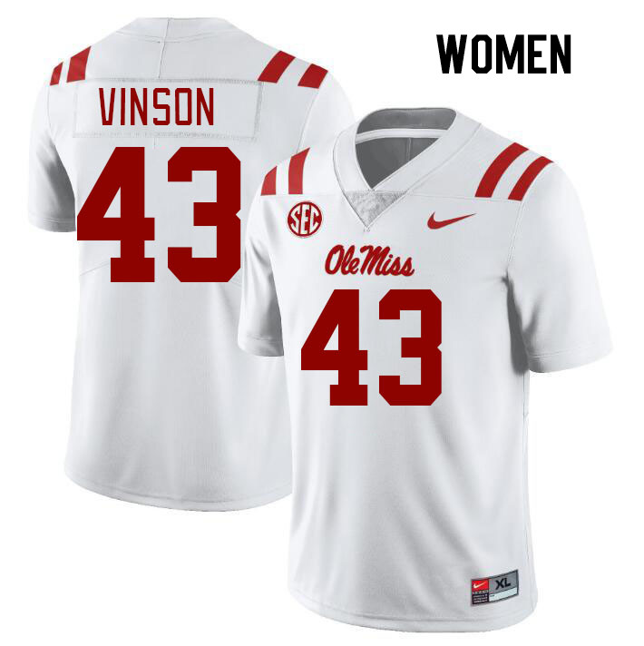 Women #43 Rayf Vinson Ole Miss Rebels College Football Jerseys Stitched Sale-White - Click Image to Close
